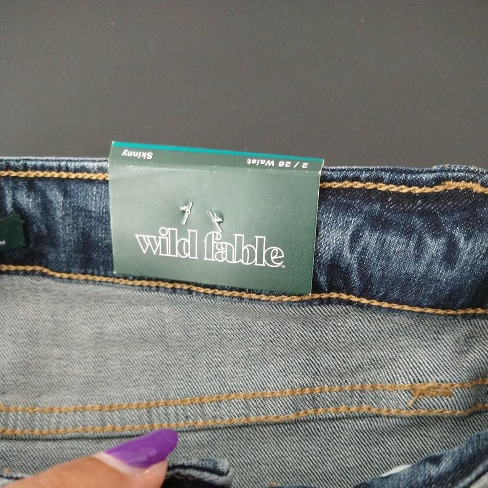 Wild Fable Highest Rise Skinny Ripped Jeans Women Size 2 26 Dark Wash Distress - Picture 8 of 10